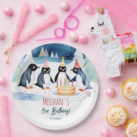 Pinguïn arctische winterverjaardag sjabloon papieren bordje (Feest)