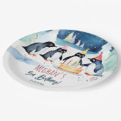 Pinguïn arctische winterverjaardag sjabloon papieren bordje (Gekanteld)