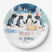 Pinguïn arctische winterverjaardag sjabloon papieren bordje (Voorkant)