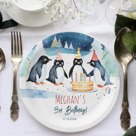 Pinguïn arctische winterverjaardag sjabloon papieren bordje
