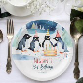Pinguïn arctische winterverjaardag sjabloon papieren bordje