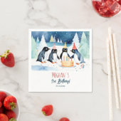 Pinguïn arctische winterverjaardag sjabloon servet (Insitu)