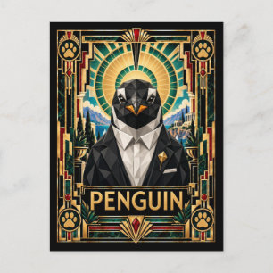 Pinguïn, Art Deco Wildlife Briefkaart
