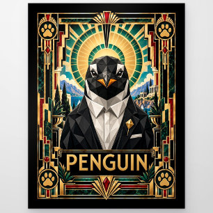 Pinguïn, Art Deco Wildlife Briefkaart