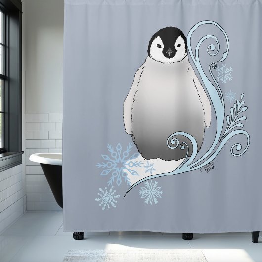 Pinguïn Art Nouveau Sneeuwvlokken Douchegordijn