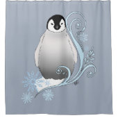 Pinguïn Art Nouveau Sneeuwvlokken Douchegordijn (Voorkant)