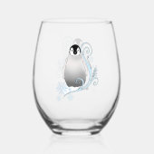 Pinguïn Art Nouveau Sneeuwvlokken Wijnglas Zonder Voet (Voorkant)
