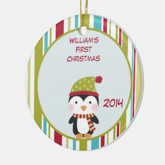 Pinguïn Baby 1e kerstdag  versiering Keramisch Ornament (Links)