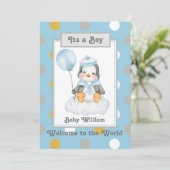 Pinguïn Baby Boy Geboorte Aankondiging (Staand voorkant)