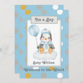 Pinguïn Baby Boy Geboorte Aankondiging (Voorkant / Achterkant)