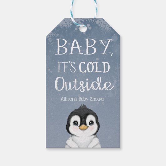 Pinguïn Baby Het is koud Buiten Baby shower Cadeaulabel (Voorkant)