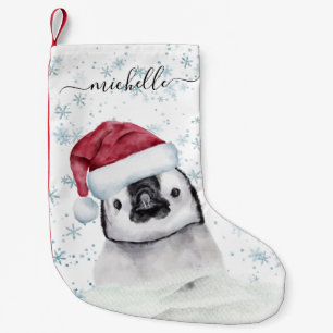 Pinguïn Baby Monogram naam Script Kleine Kerstsok