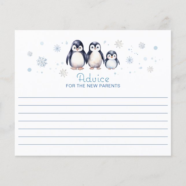 Pinguïn Baby shower Advies Kaarten - Winter (Voorkant)