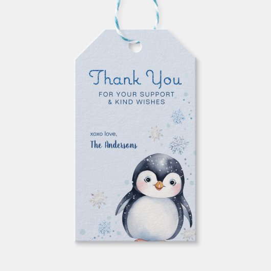 Pinguïn Baby Shower Bedank Tags Cadeaulabel (Voorkant)