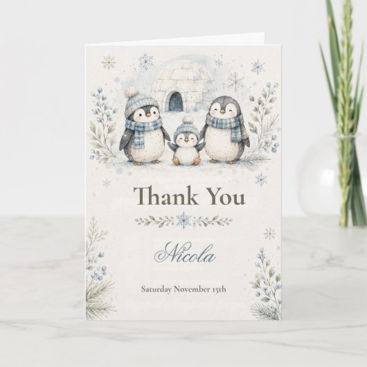 Pinguïn Baby Shower Bedankkaart (Voorkant)