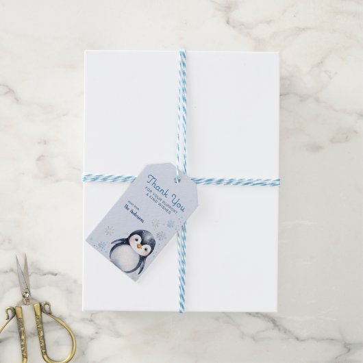 Pinguïn Baby Shower Bedankkaartjes Cadeaulabel (Met Touw)