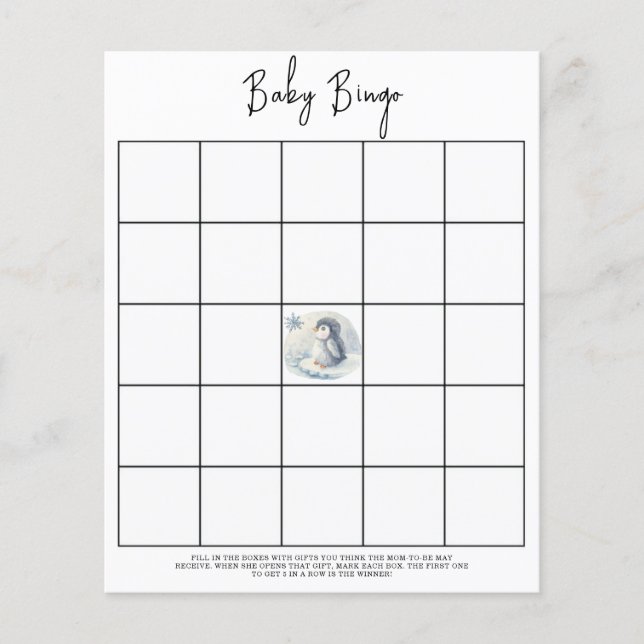 Pinguïn - Baby shower bingogame (Voorkant)