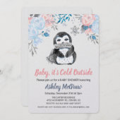 Pinguïn Baby shower Bloemenuitnodiging Kaart (Voorkant / Achterkant)