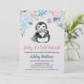 Pinguïn Baby shower Bloemenuitnodiging Kaart (Staand voorkant)