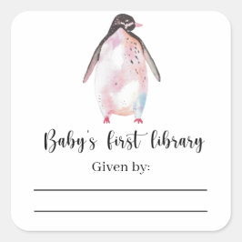 Pinguïn - Baby Shower-boekenlegger, boeken voor ba Vierkante Sticker