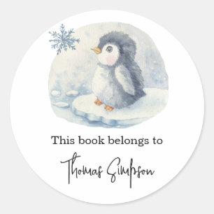 Pinguïn - baby shower boekplaat ronde sticker