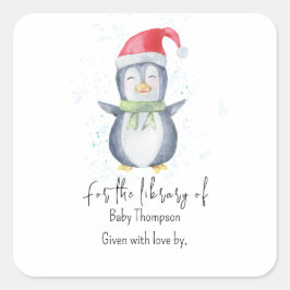 Pinguïn - baby shower boekplaat vierkante sticker