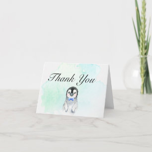 Pinguïn Baby Shower Jongen Bedanktkaart Kaart