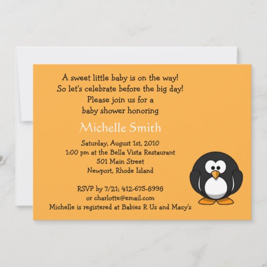 pinguïn; baby shower kaart (Voorkant)