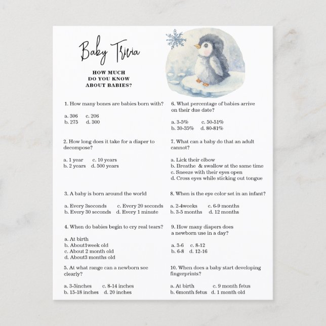 Pinguïn - Baby Trivia | Baby showers wild (Voorkant)