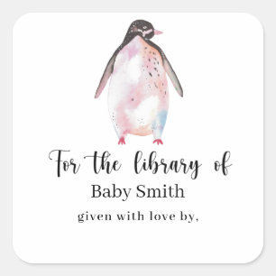 Pinguïn - Babyborrel Bibliotheek Vierkante Sticker