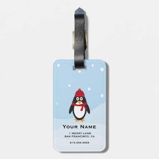 Pinguïn Bagagelabel Winter Feestdagen en Kerstmis (Achterkant verticaal)