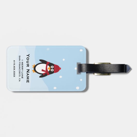 Pinguïn Bagagelabel Winter Feestdagen en Kerstmis (Achterkant horizontaal)