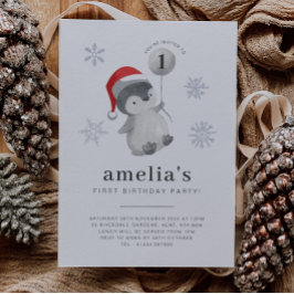 Pinguïn Ballon 1e Verjaardag Kaart