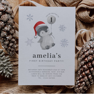 Pinguïn Ballon 1e Verjaardag Kaart