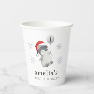 Pinguïn Ballon 1e Verjaardag Papieren Bekers