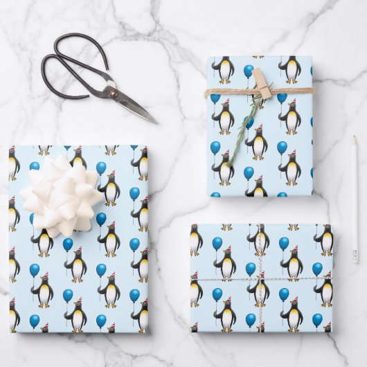 Pinguïn Ballon Feesthoed Inpakpapier Vel (Voorkant)
