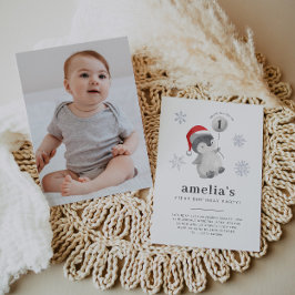 Pinguïn Ballon Foto 1e Verjaardag Kaart