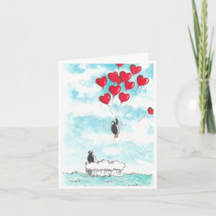 Pinguïn Ballonnen van Liefde Kaart