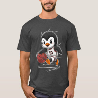 Pinguïn Basketbalspeler Nummer 10 Dribbelen leuk T-shirt