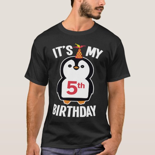 Pinguïn Bday Het is mijn 5e verjaardag T-shirt (Voorkant)
