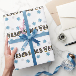 Pinguïn Bedankt Wintersneeuw Pinguïns Sneeuwvlokke Cadeaupapier