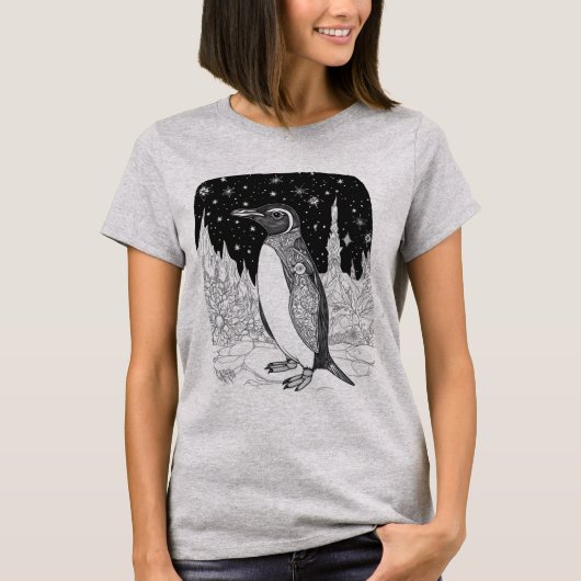 Pinguin bei Nacht unter magischem Sternenhimmel T-shirt (Voorkant)