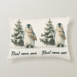 Pinguïn “Beste Moeder Ooit” Winterontwerp Accent Kussen