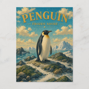 Pinguïn Bevroren Kust Aquarel GeoSaga Briefkaart