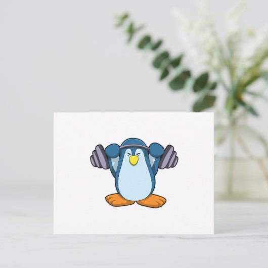 Pinguïn bij bodybuilding met halters briefkaart (Staand voorkant)