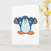 Pinguïn bij bodybuilding met halters kaart (Gele Bloem)