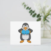 Pinguïn bij boksen met boks handschoenen briefkaart (Staand voorkant)
