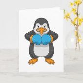 Pinguïn bij boksen met boks handschoenen kaart (Gele Bloem)