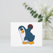 Pinguïn bij bowlen met bowlingbal briefkaart (Staand voorkant)