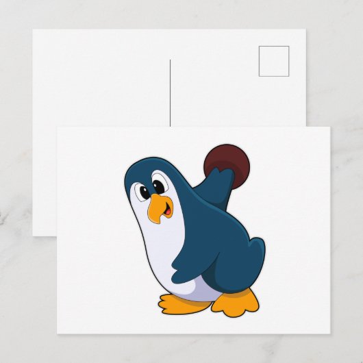 Pinguïn bij bowlen met bowlingbal briefkaart (Voorkant / Achterkant)